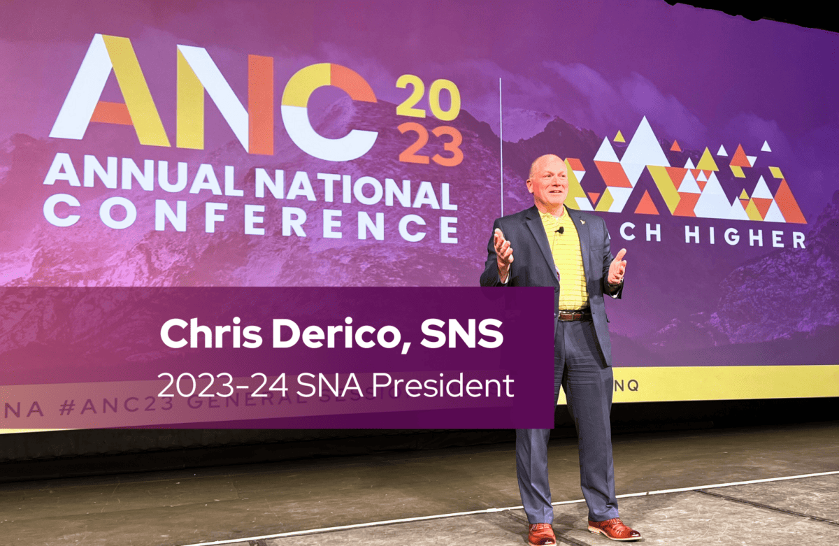 SNA 2023-24 President Chris Derico on stage at ANC 2023