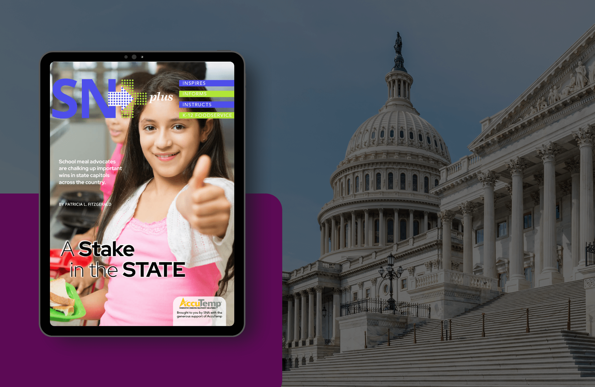 SN Plus "At Stake in the State" cover over a background of the U.S. capitol building